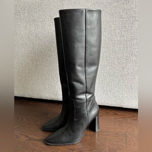 Zara block heal black leather boots, size 37